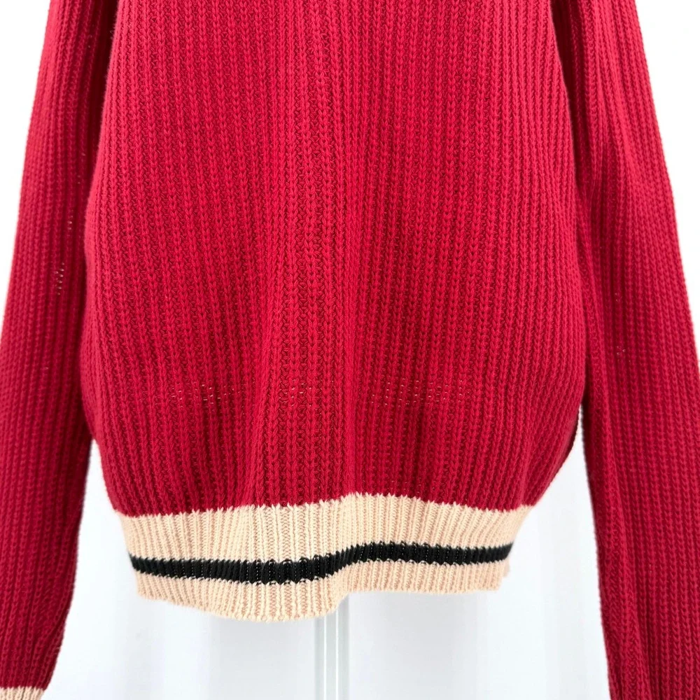 OXKNIT 100% Cotton Long Sleeve Polo Sweater Mod Style Retro Red Medium